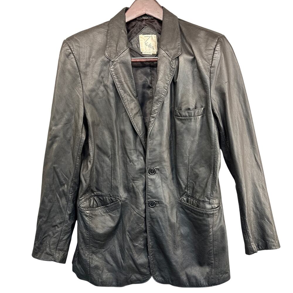 John Weitz Vintage Black Leather Sport Coat Blazer Jacket Men 42 Tall